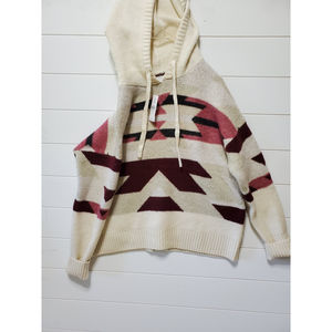 NWT Lou & Grey womens size S thick knit hooded pullover sweater aztec cream